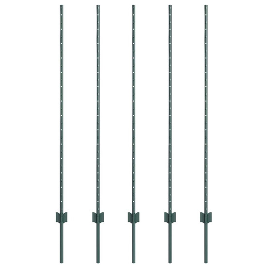 Poteau de clôture. 5 pcs vert 140 cm acier