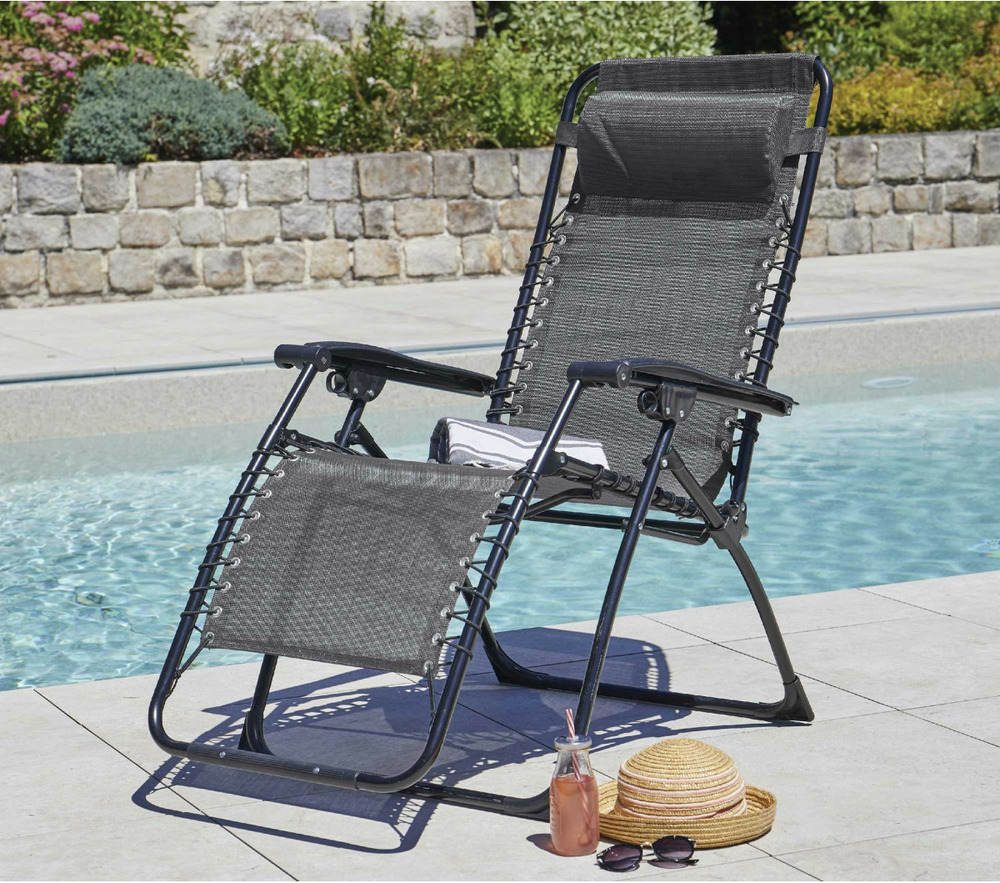 Lot de 2 fauteuils relax en acier - pliant - gris anthracite - palavas