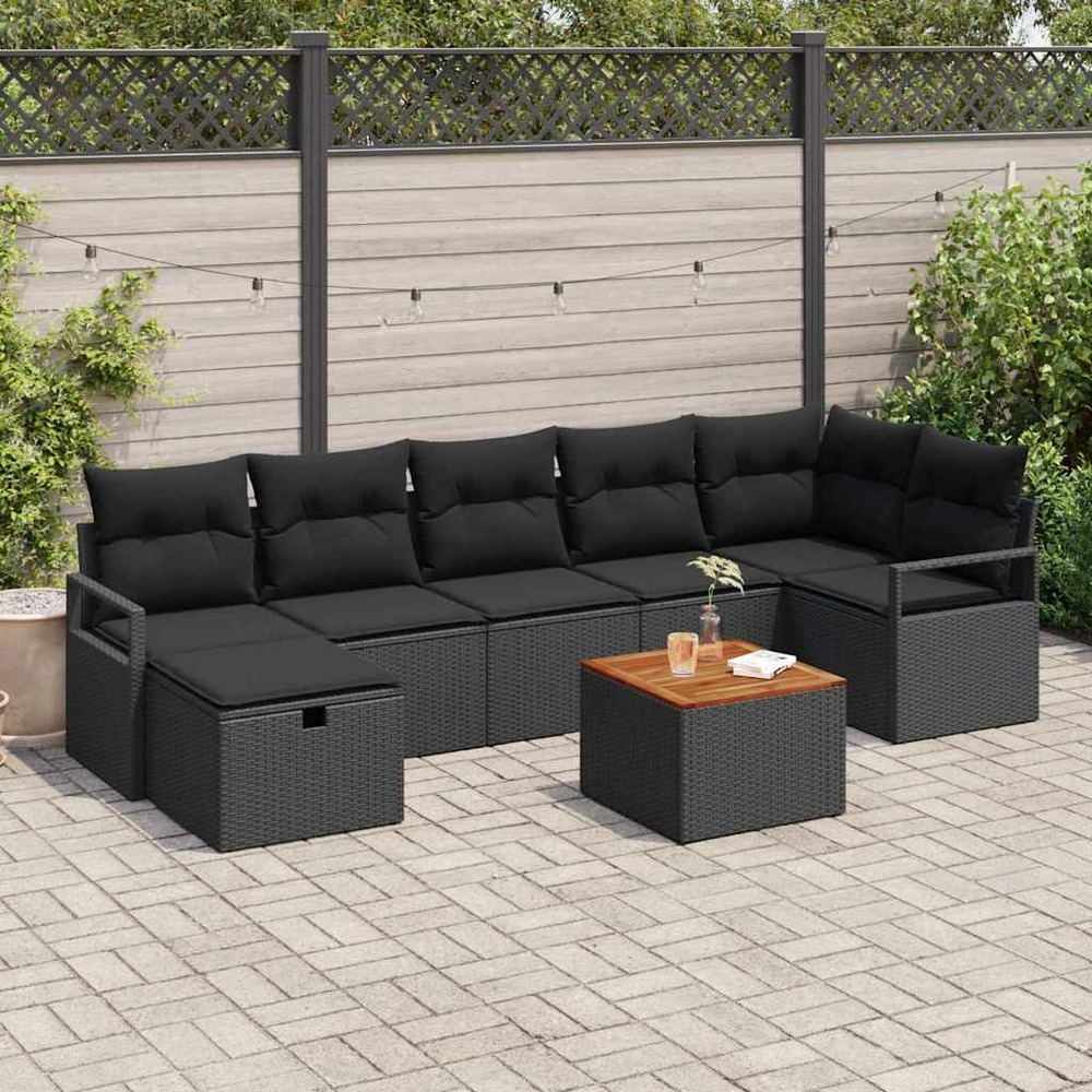 Ensemble de canapé de jardin avec coussin 8 pcs noir poly rotin