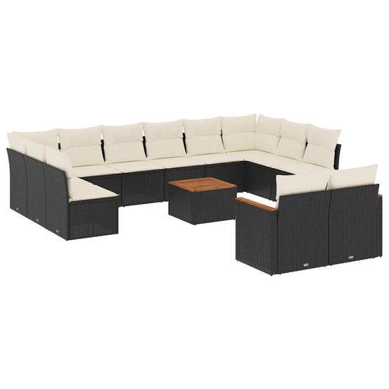 Salon de jardin avec coussins 13 pcs noir résine tressée