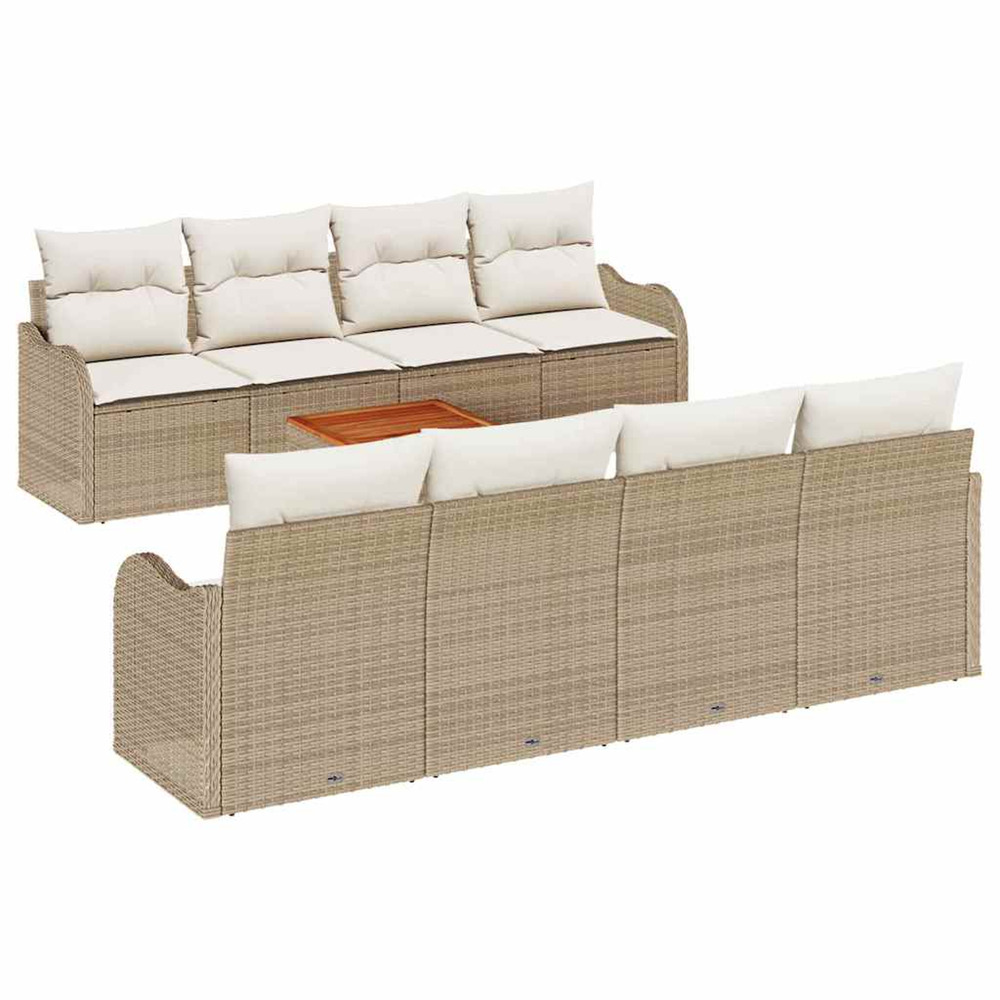 Ensemble de canapé de jardin avec coussin 9 pcs beige polyrotin