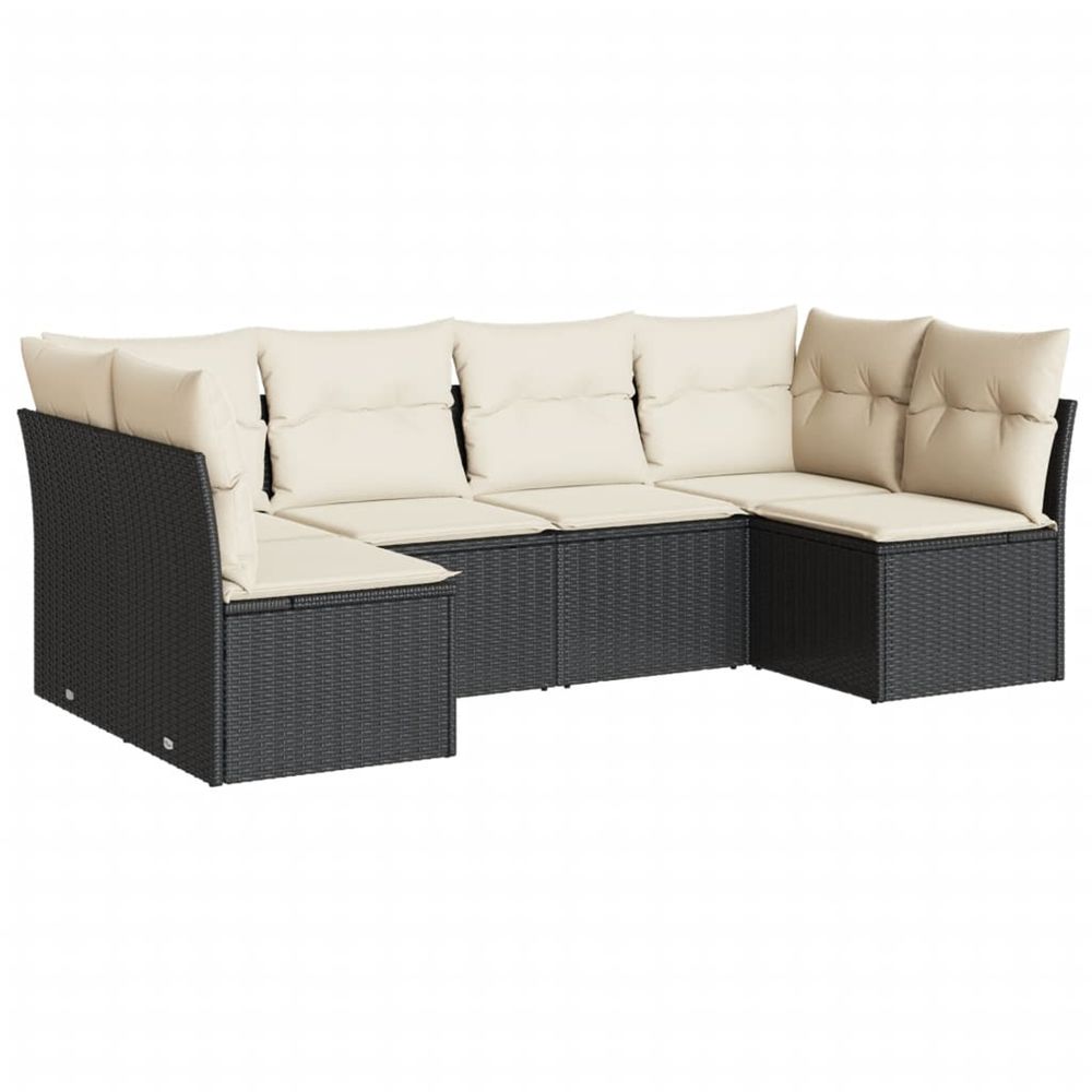 Salon de jardin 6 pcs avec coussins noir résine tressée