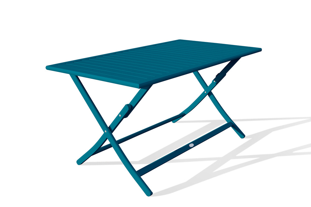 Table de jardin marius 140 cm pliante en aluminium bleu canard