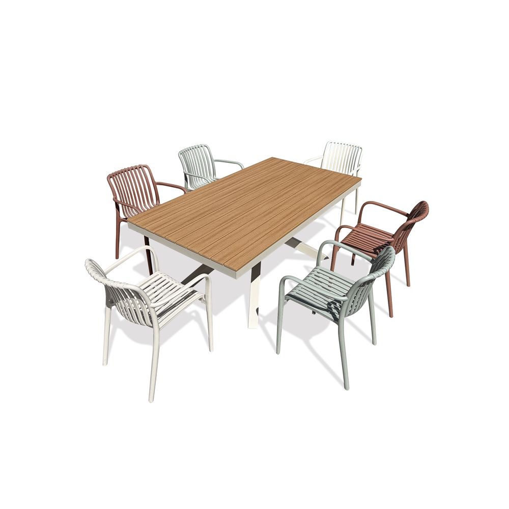 Ensemble table de jardin lamu (180x100 cm) en aluminium et plateau polywood aspect bois