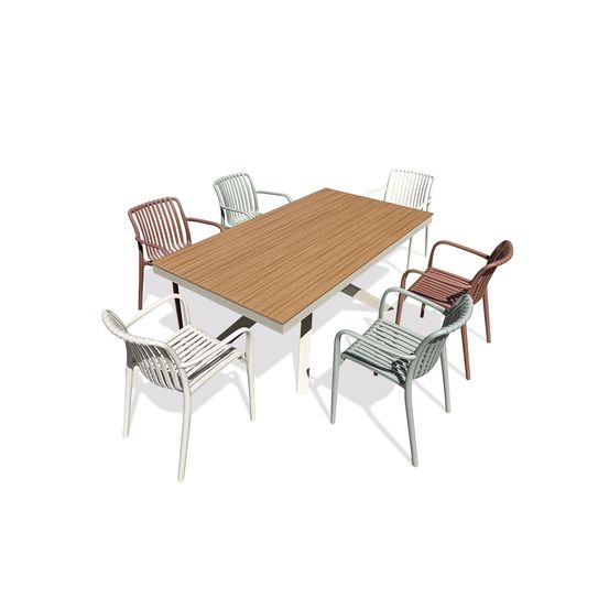Ensemble table de jardin lamu (180x100 cm) en aluminium et plateau polywood aspect bois