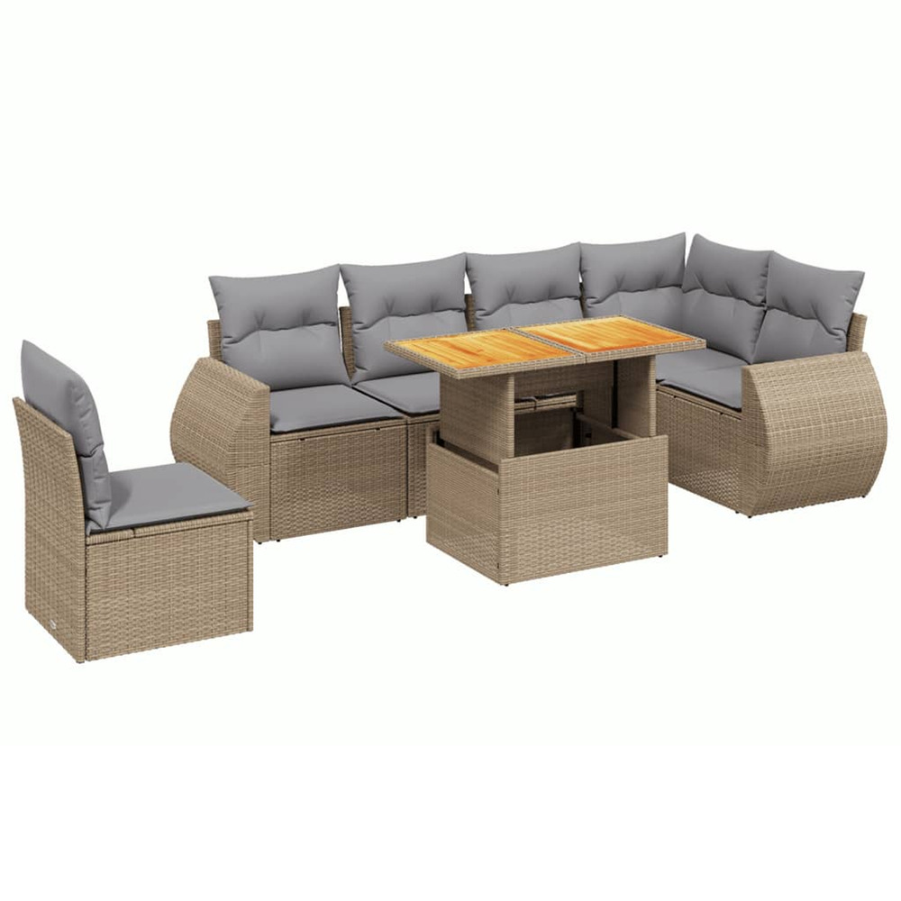 Salon de jardin avec coussins 7 pcs beige résine tressée