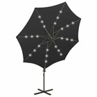 Parasol meuble de jardin déporté avec mât et lumières led 300 cm noir