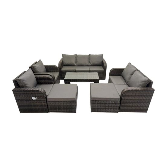 Ensemble de meubles de jardin avec table basse rectangulaire chaise inclinable 2 grand tabourets canapé 3 places