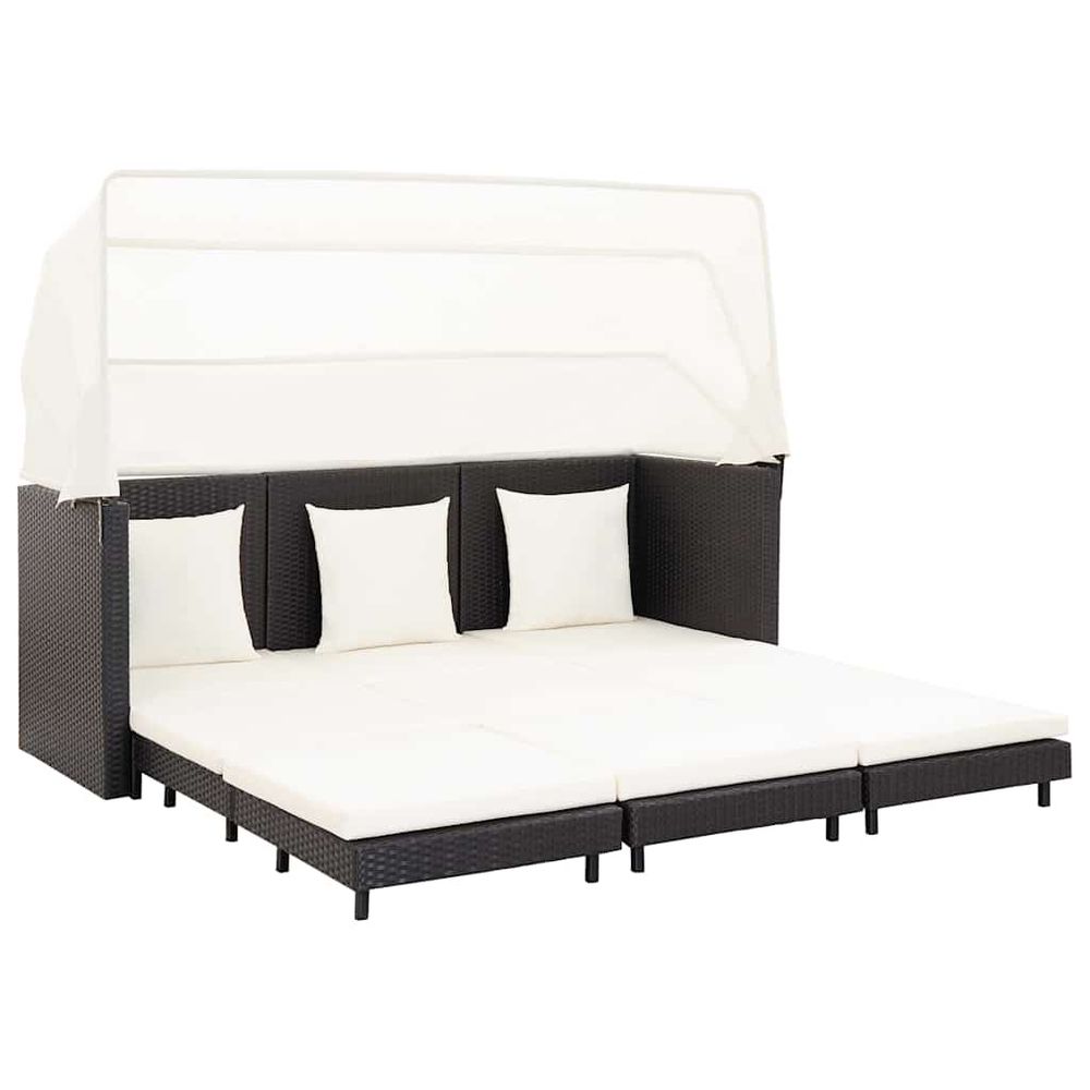 Canapé-lit extensible 3 places avec toit résine tressée noir