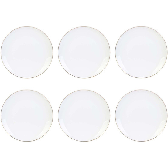 Assiette en porcelaine avec liseré doré (lot de 6) assiettes plates - 20 cm