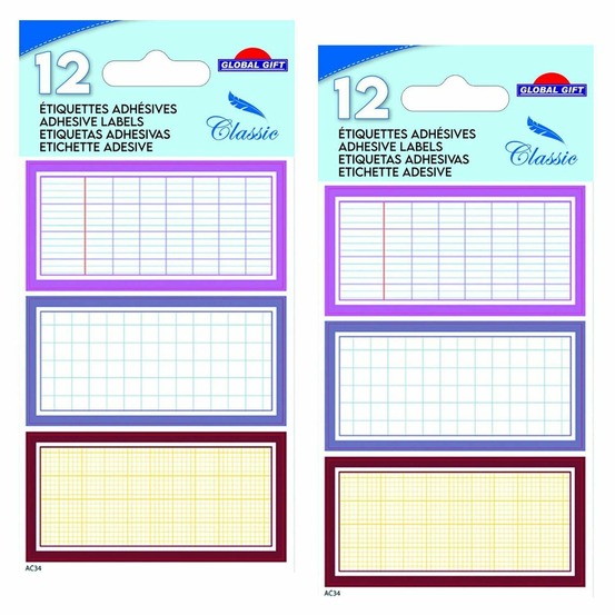 24 étiquettes adhésives scolaires - quadrillé effet cahier - tons roses