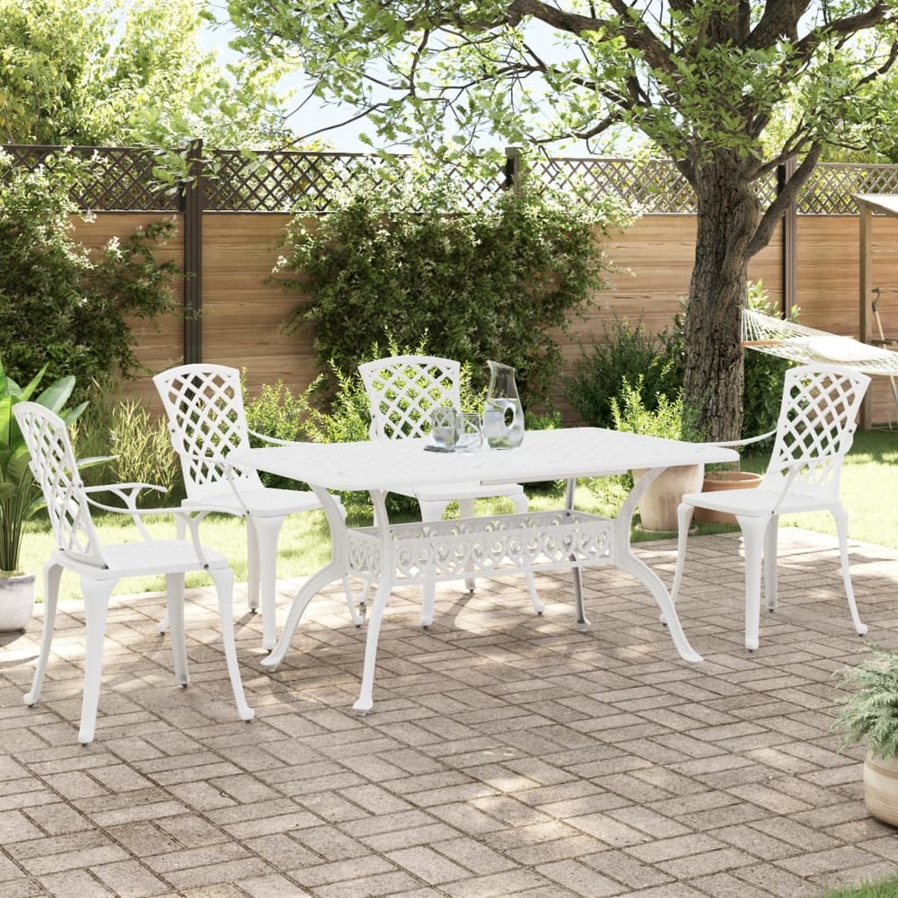 Ensemble à manger de jardin 5 pcs blanc aluminium coulé