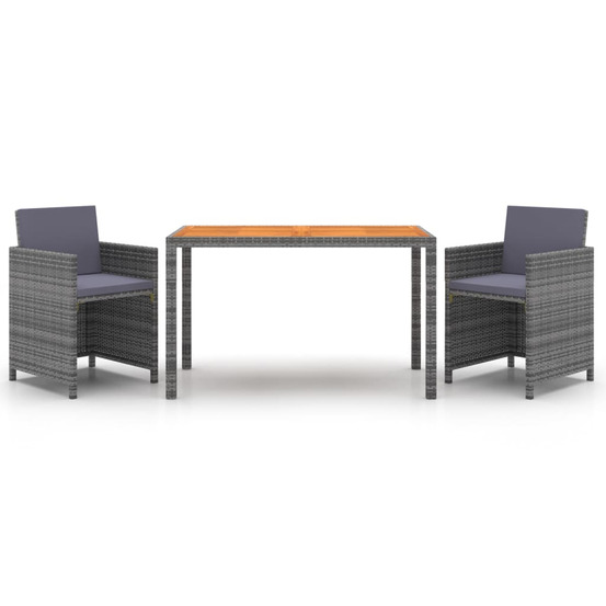 Ensemble à manger de jardin coussins 3pcs résine tressée gris