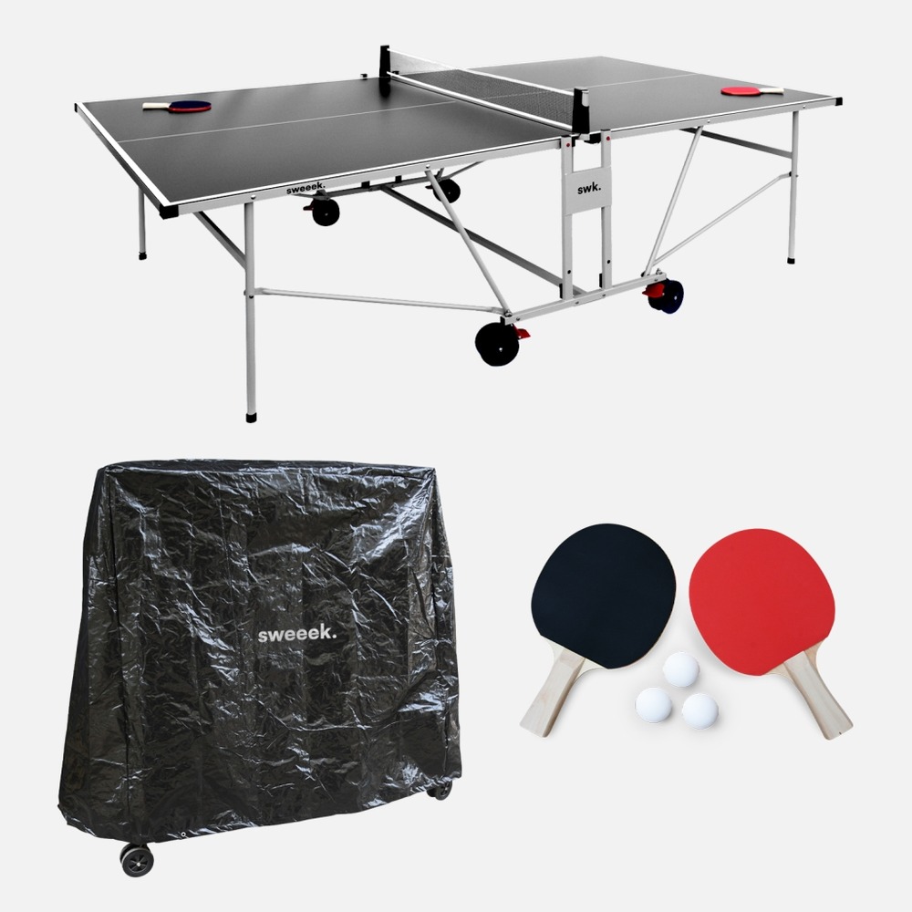 Table de ping pong outdoor, avec 2 raquettes et 3 balles, pour utilisation extérieure + housse en pvc