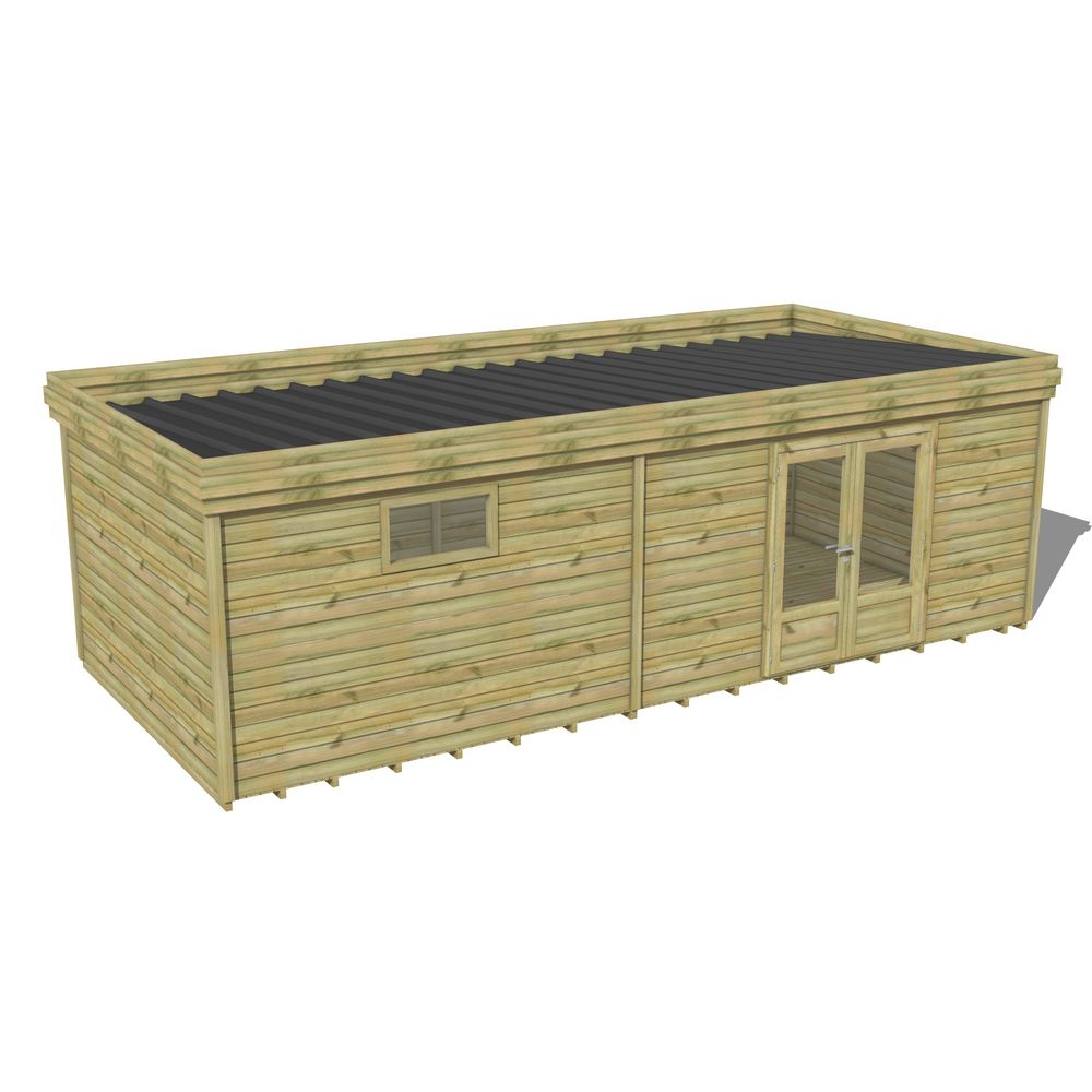Abri de jardin bois pin traité autoclave 27mm - 7,695x3,44m / 26m2 - bac acier - plancher bois