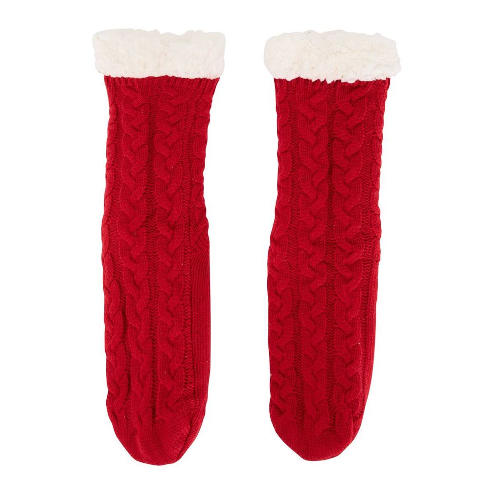Chaussettes de noël fourrées rouge et beige