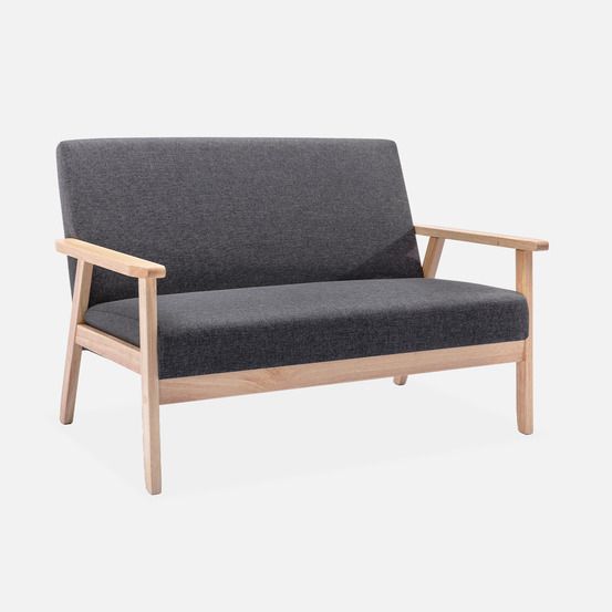 Banquette canapé 2 places en bois et tissu, isak, l 114 x p 69,5 x h 73cm