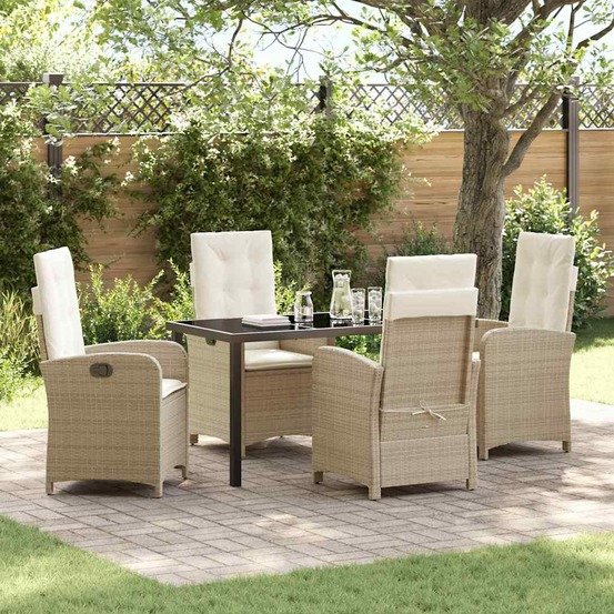 Ensemble de salle à manger pour jardin 5 pcs beige polyrotin
