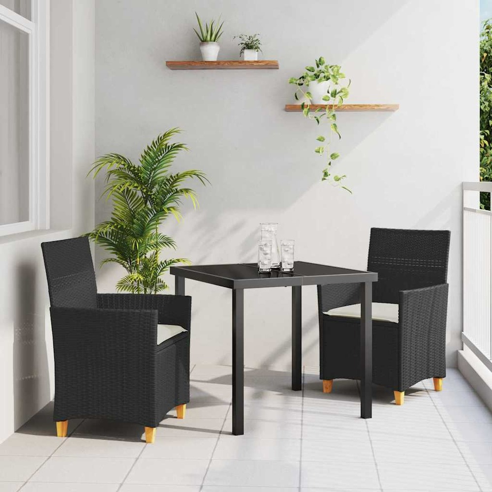 Ensemble de salle à manger pour jardin 3 pcs noir polyrotin