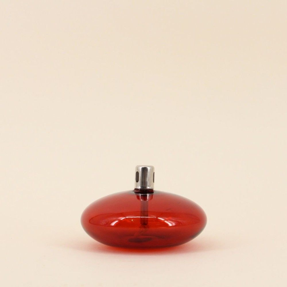 Lampe à huile ronde en verre soufflé bordeaux 10cm