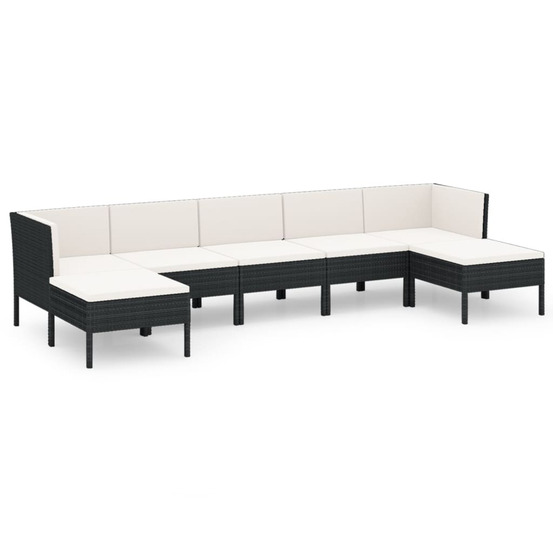 Salon de jardin 7 pcs avec coussins résine tressée noir