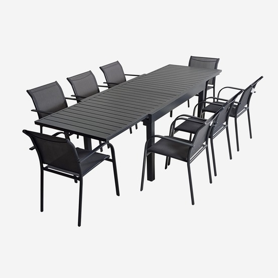 Table de jardin extensible, 8 fauteuils, aluminium et textilene