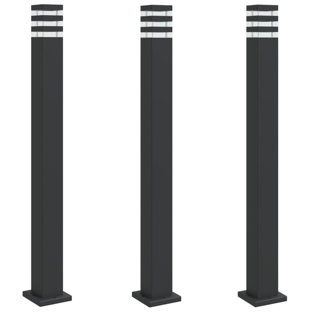 Lampadaires d'extérieur 3 pcs noir 110 cm aluminium