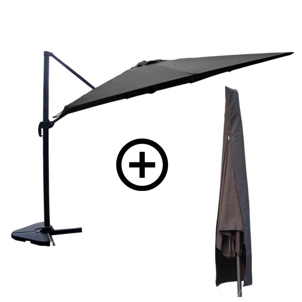 Bundle parasol 3x4m déporté rotatif gris + housse cesare