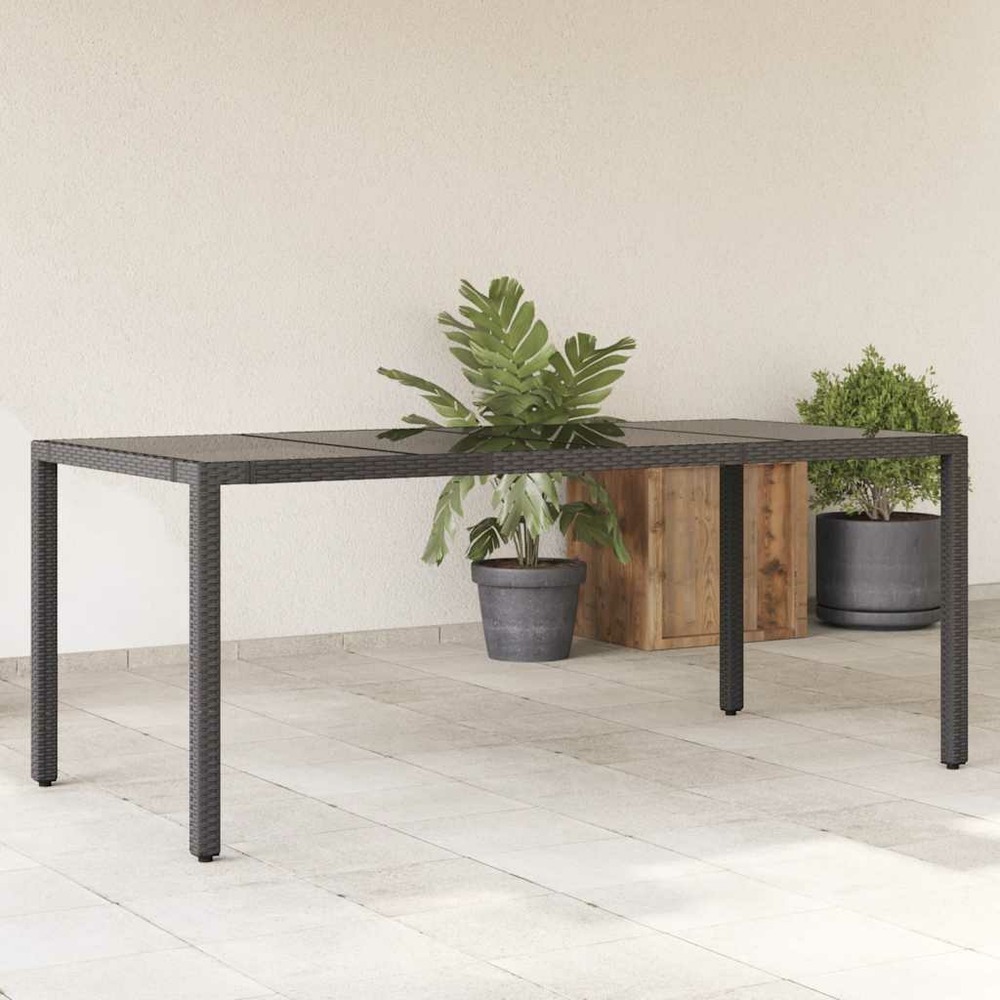 Table de jardin dessus en verre noir 190x90x75cm résine tressée