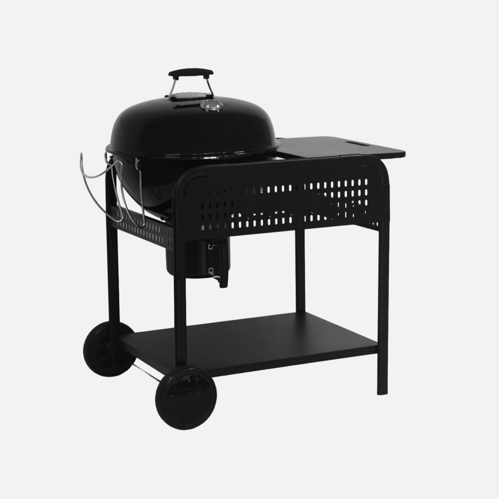 Barbecue rond charbon de bois acier émaillé ø53cm, grill noir avec chariot - maurice