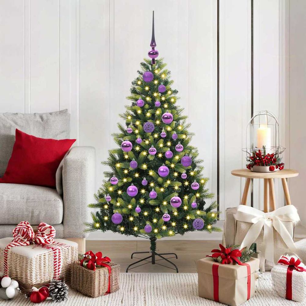 Sapin de noël artificiel 1.2m prêt à l'emploi, lumineux 150 led et décoré