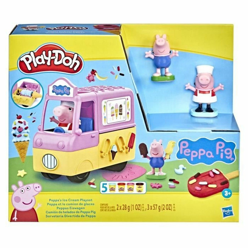5 pots de pâte à modeler peppa et le camion de glaces, figurines peppa et george