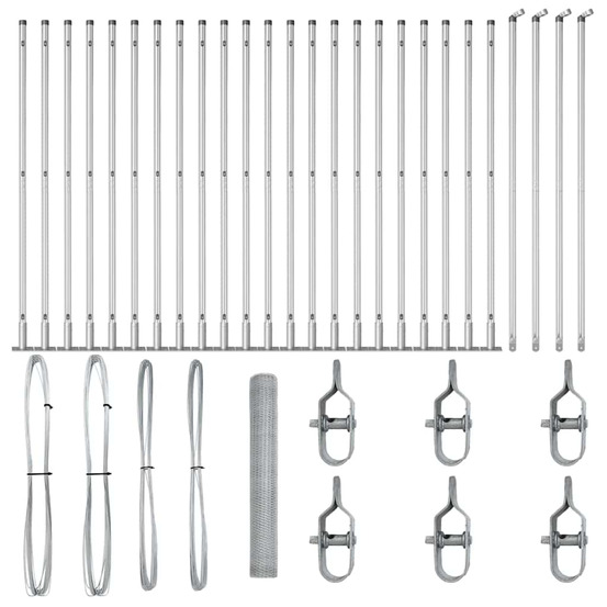 Clôture avec poteaux argent 1.2 x 50 m acier recouvert de pvc