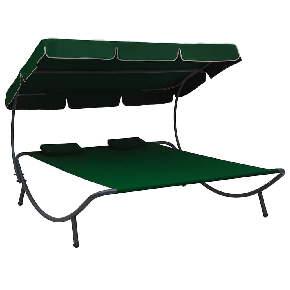Lit de repos d'extérieur avec auvent et oreillers vert