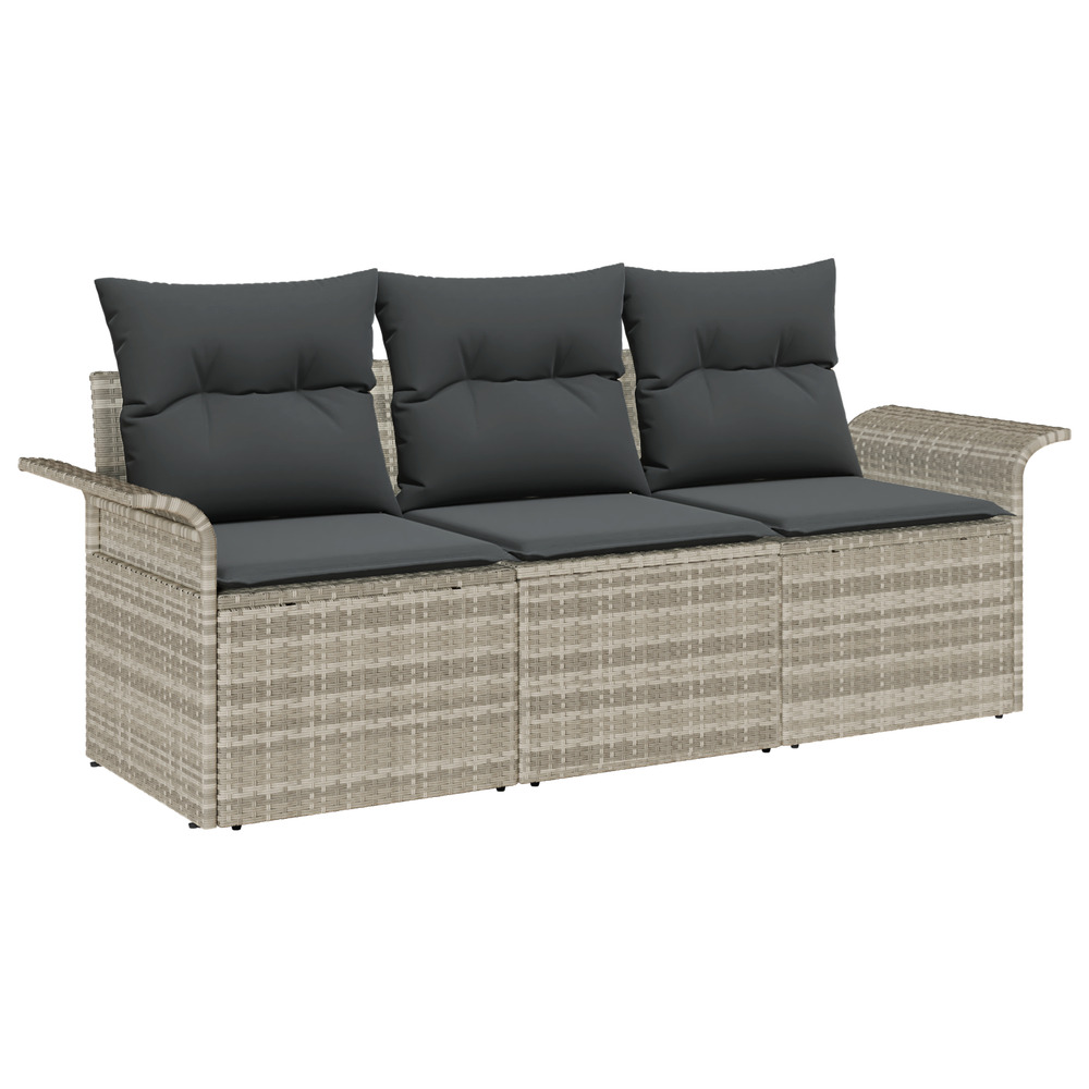Ensemble de canapé de jardin 3 pièces avec coussins gris clair poly rattan