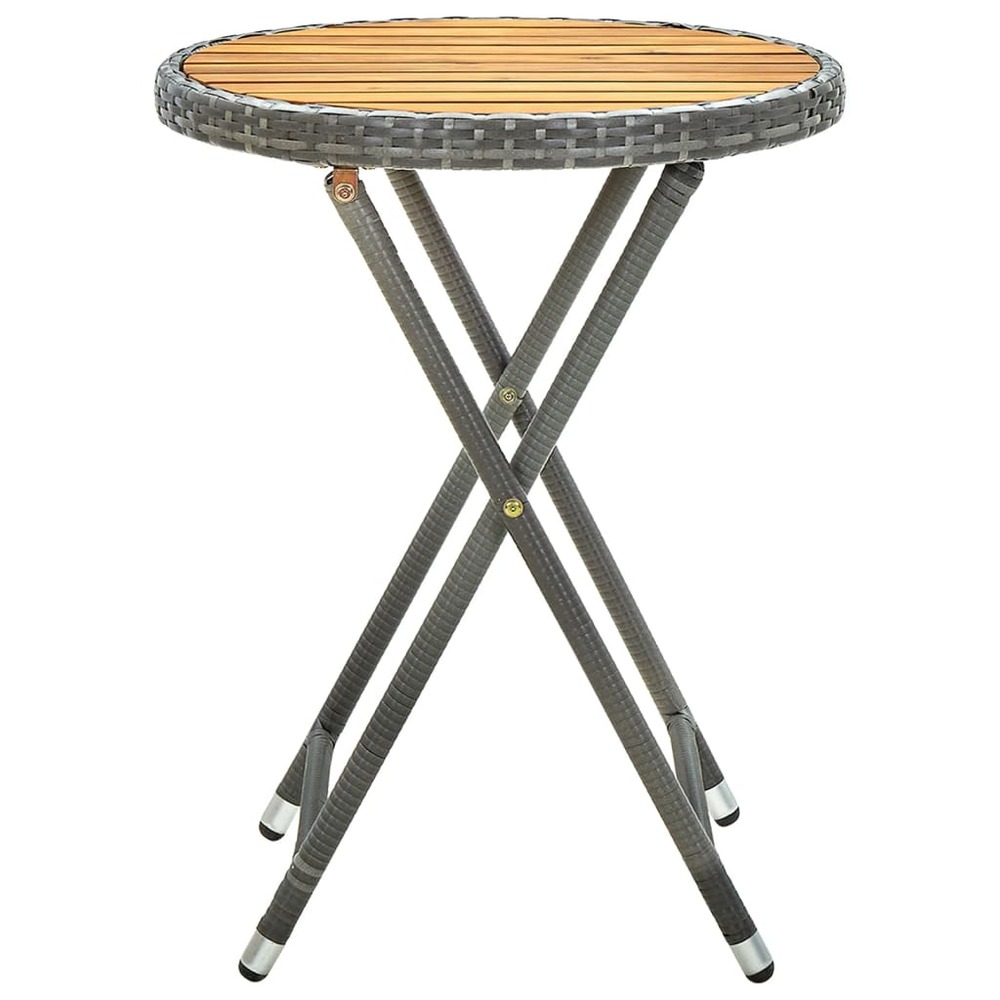 Table à thé gris 60 cm résine tressée et bois d'acacia solide