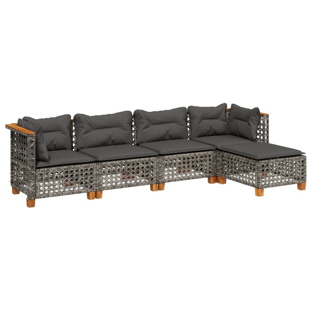 Salon de jardin 5 pcs avec coussins gris résine tressée