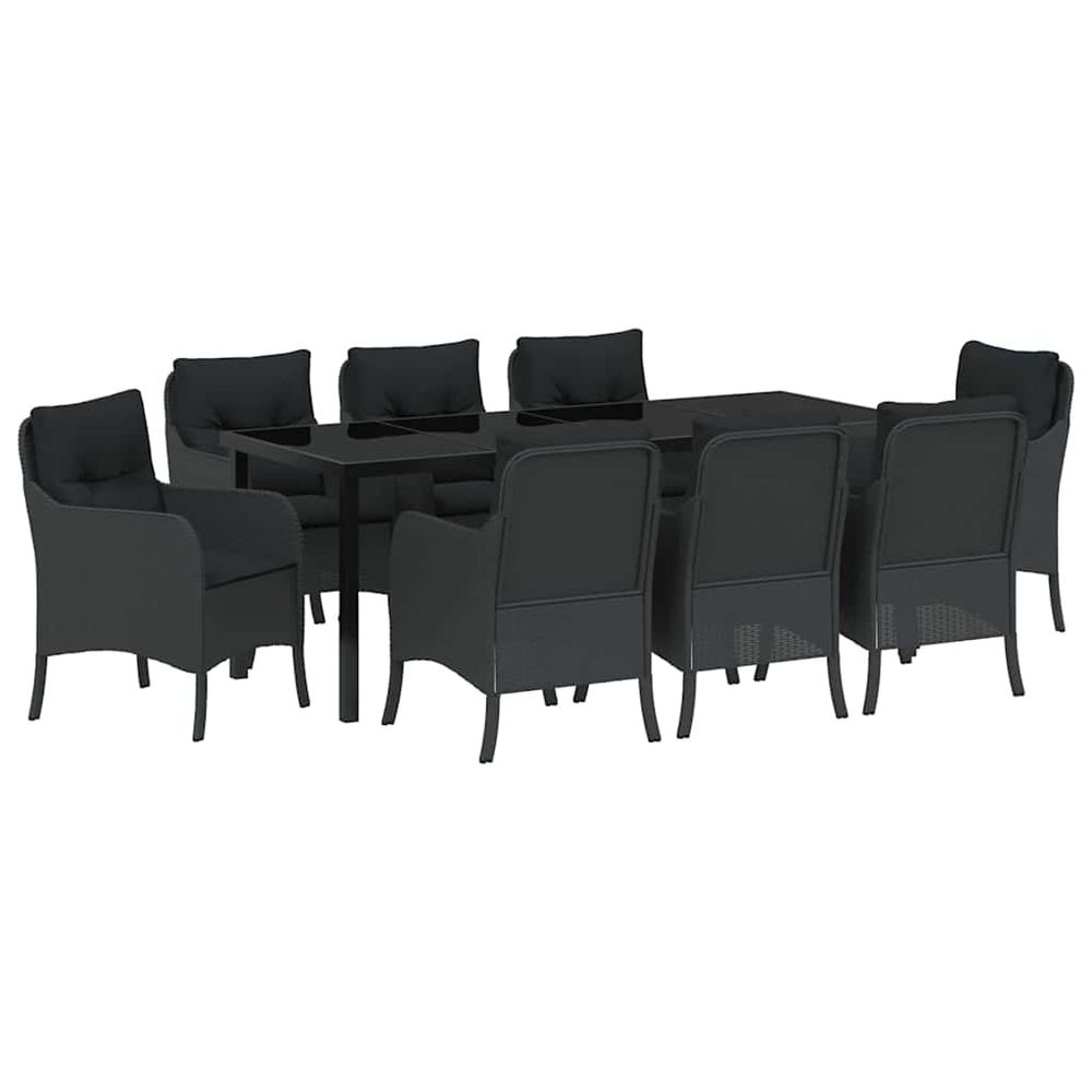Ensemble de salle à manger pour jardin 9 pc noir polyrotin