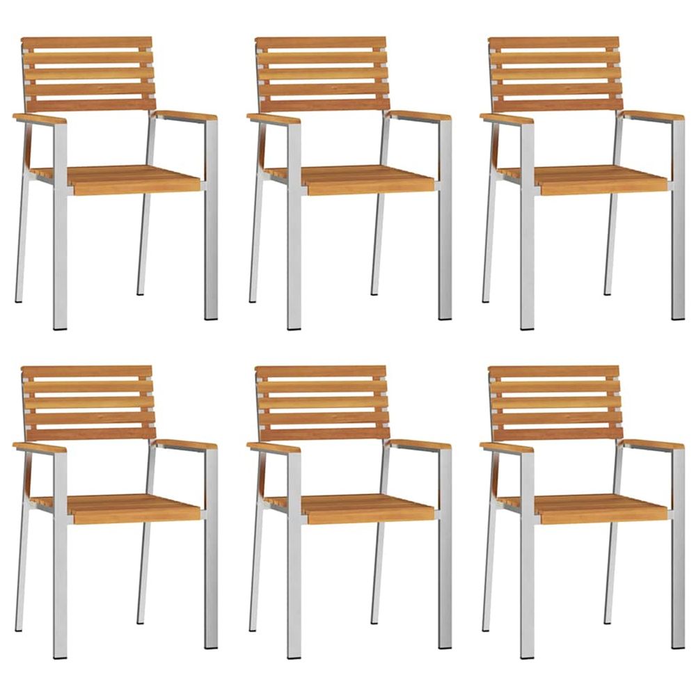 Chaise de jardin 6 pc bois d'acacia massif et acier inoxydable