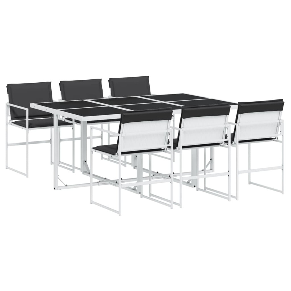 Ensemble à manger de jardin avec coussins 7 pcs blanc textilène
