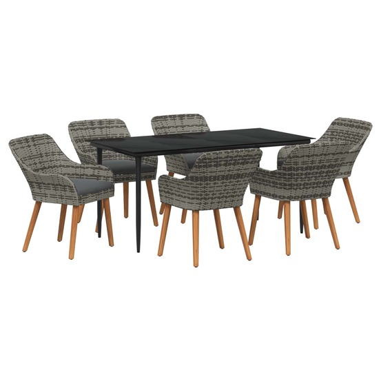 Ensemble de salle à manger pour jardin 7 pcs gris polyrotin