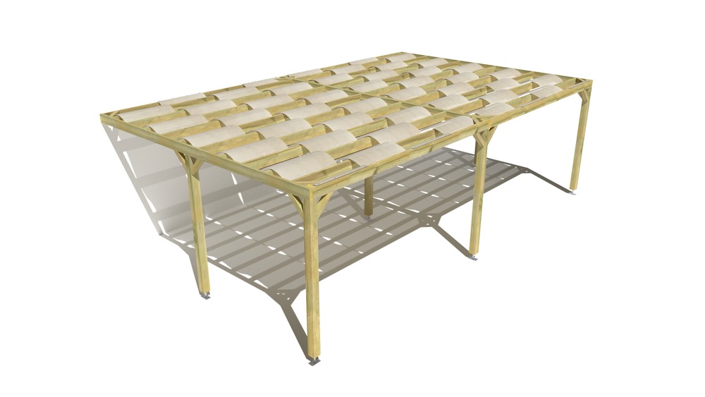 Pergola bois • 8m x 5m • adossée • sens largeur • voilage semi-transparent inclus • livraison comprise