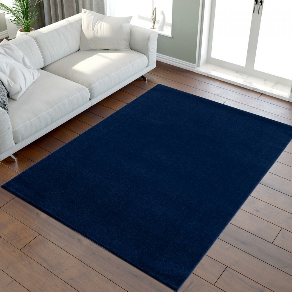 Tapis salon 160x230 tissé bleu marine rectangle motif uni nossa