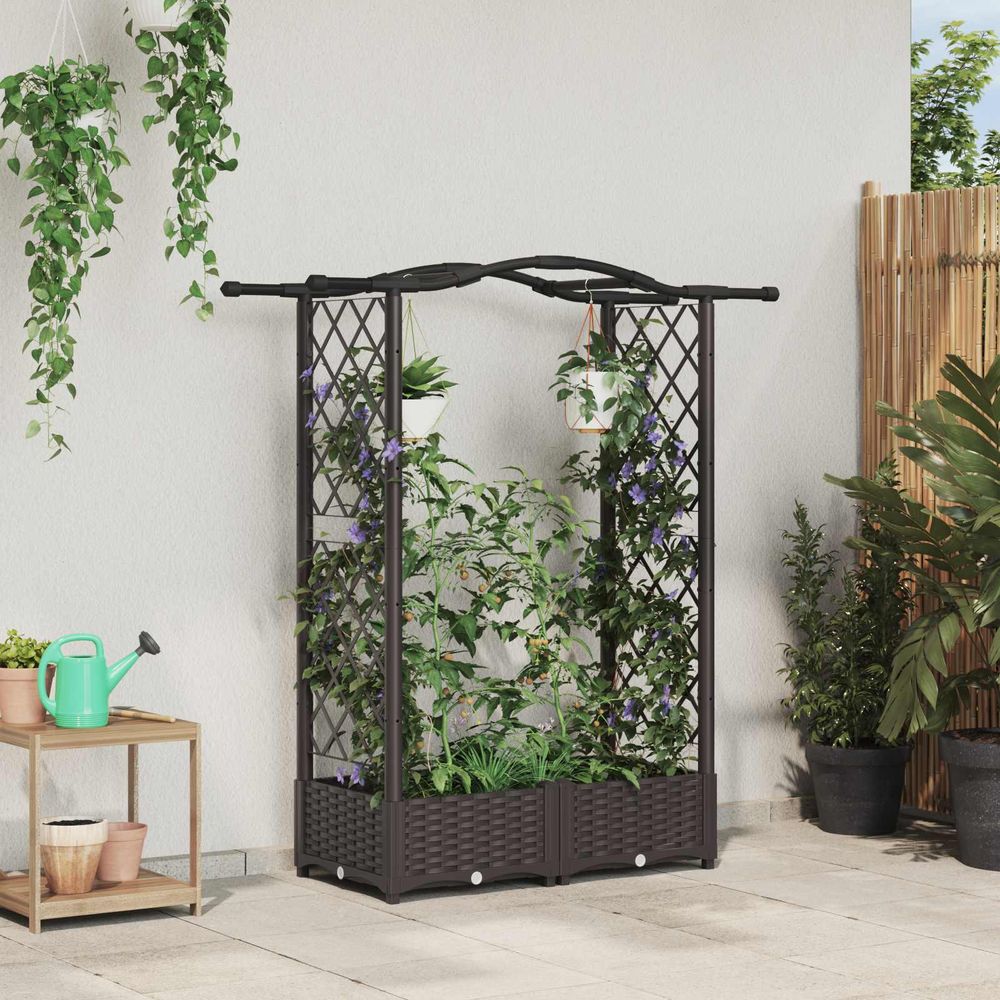 Jardinière surélevée treillis toit polypropylène extérieur plantes grimpantes 124x123cm marron