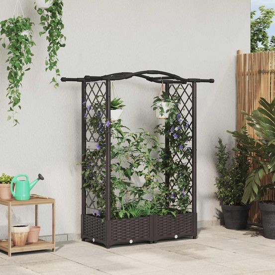 Jardinière surélevée treillis toit polypropylène extérieur plantes grimpantes 124x123cm marron
