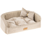 Couchage rembourré lit pour chiens et chats harris 65 lavable, avec coussin, tweed et velours, beige