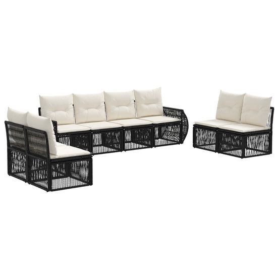 Ensemble de canapé de jardin 8 pc noir et blanc crème polyrotin