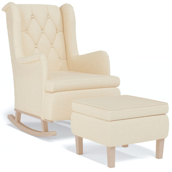 Fauteuil avec pieds à bascule et tabouret crème tissu