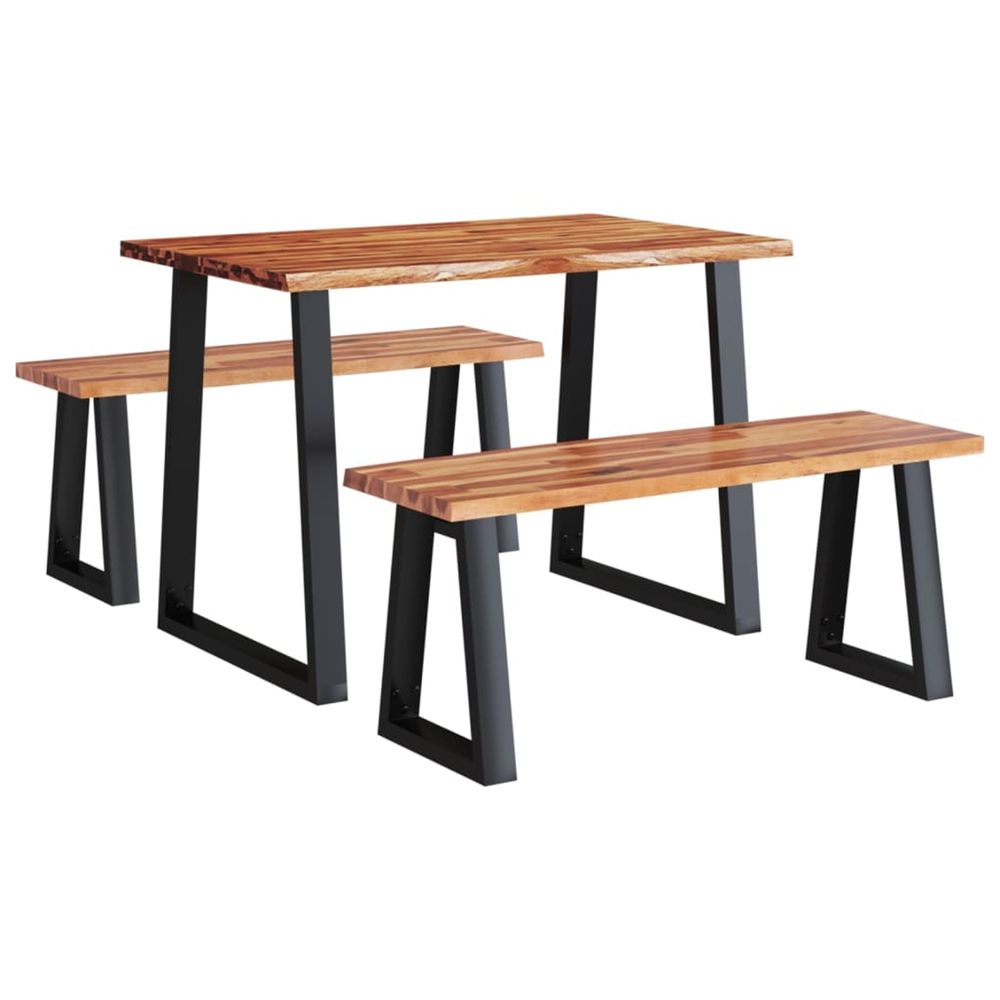 Ensemble à manger 3 pcs avec bord vivant bois massif d'acacia