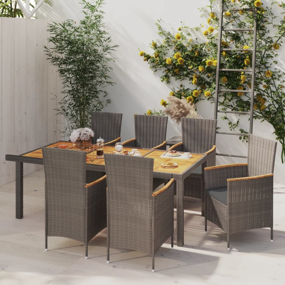 Salon de jardin 7 pcs avec coussins résine tressée gris